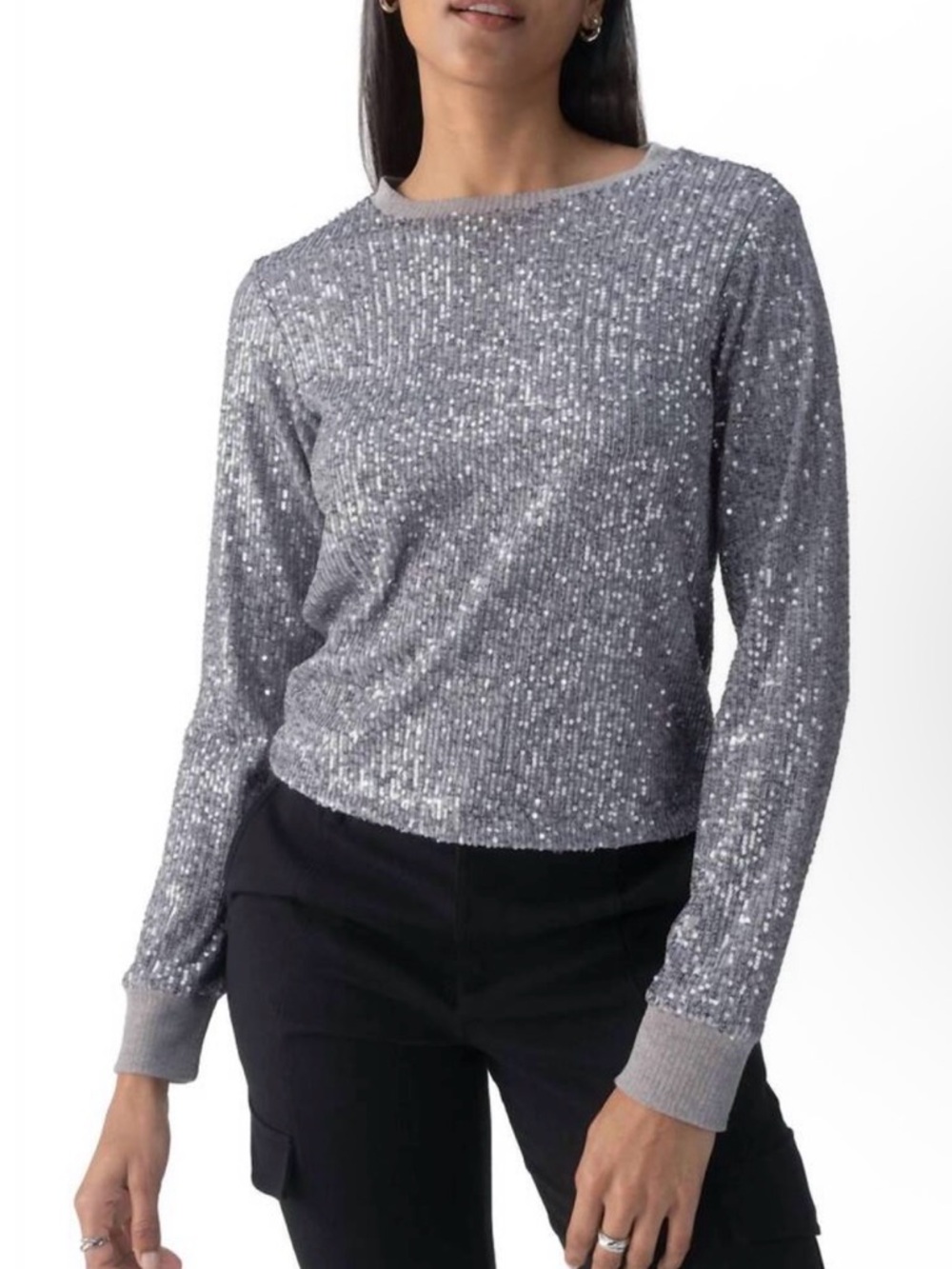 Sanctuary Silver Sequin Crewneck Sweater